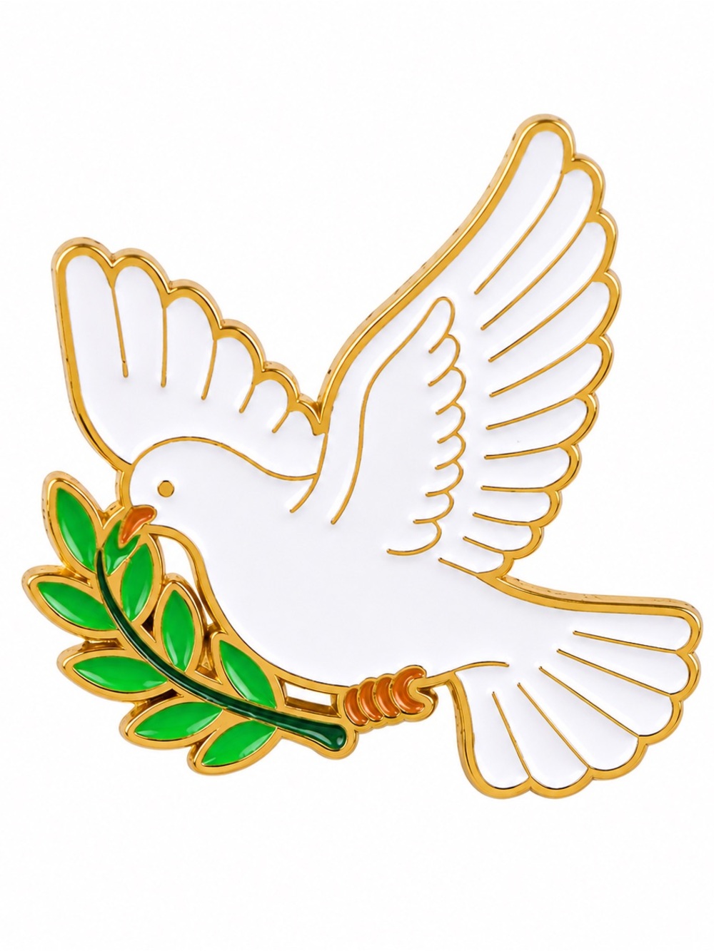 White Dove with Olive Branch Enamel Pin – Peace Bird Gold Tone Lapel Brooch